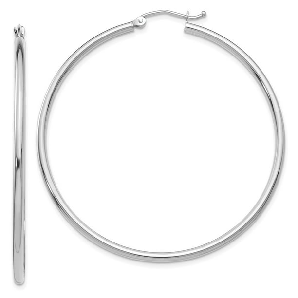 2mm x 50mm Solid 14k White Gold Hoop Earrings 2mm x 50mm Solid 14k White Gold Hoop Earrings